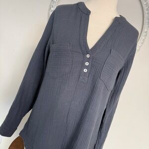 Anthropologie Mote Womens Gray Long Sleeve Round Neck Top Shirt Gauze Boho S
